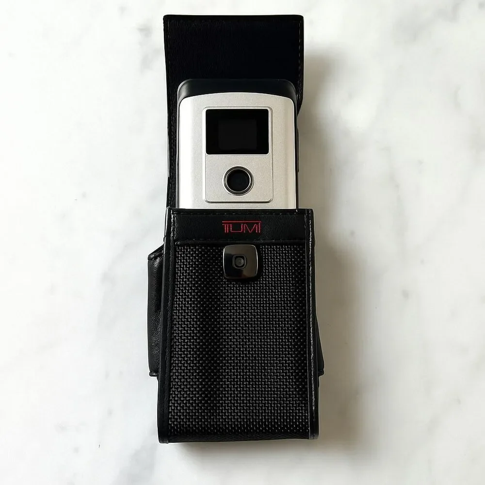 Vintage Tumi Flip Phone Case Black Leather/Nylon Magnetic Closure Belt Clip